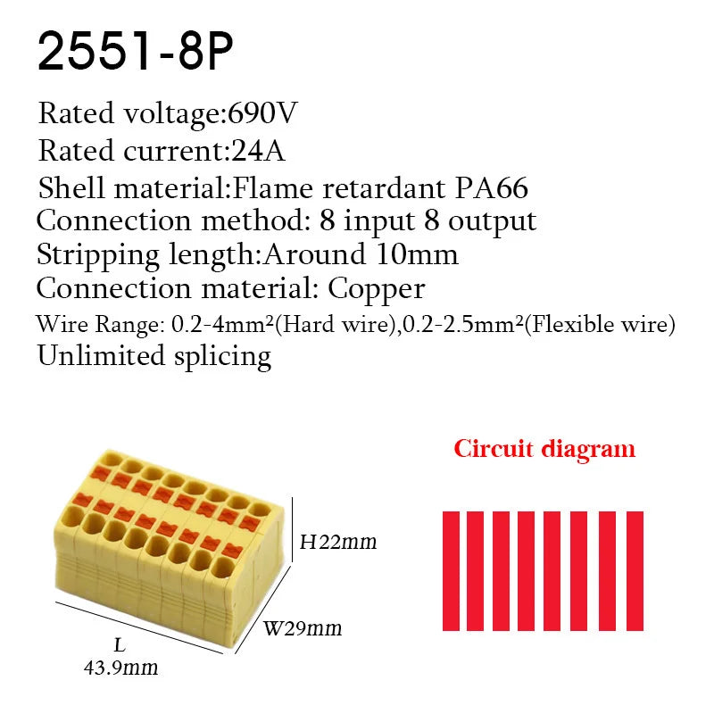 Push-In Wire Connectors Electrical Cable Terminal Block Multiple In/out DIN Rail Mount With Fixing Hole Spliceable DIY connectio
