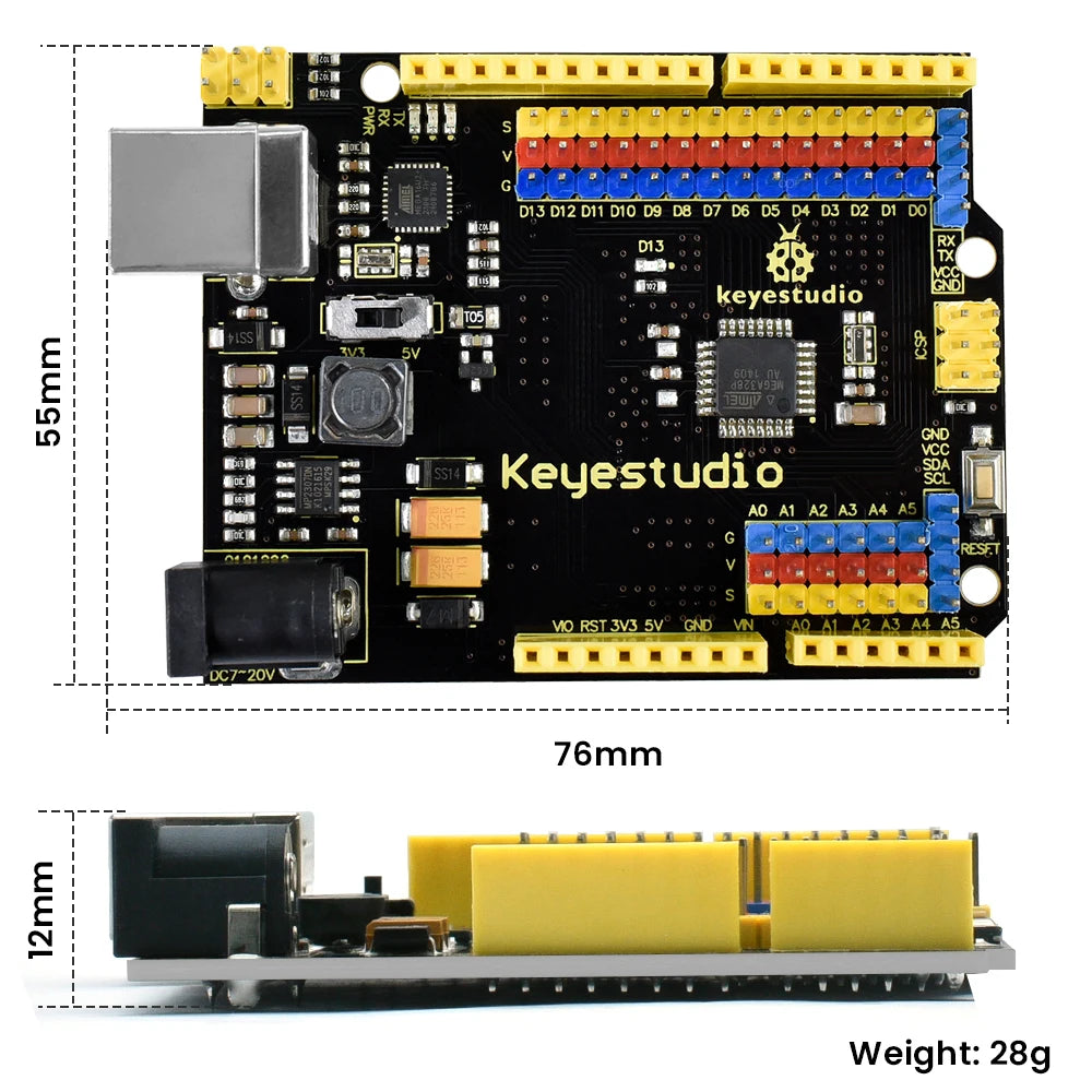 Keyestudio UNO With Pin Header Interface USB Cable Compatible With Arduino UNO R3 Board For Arduino Programing