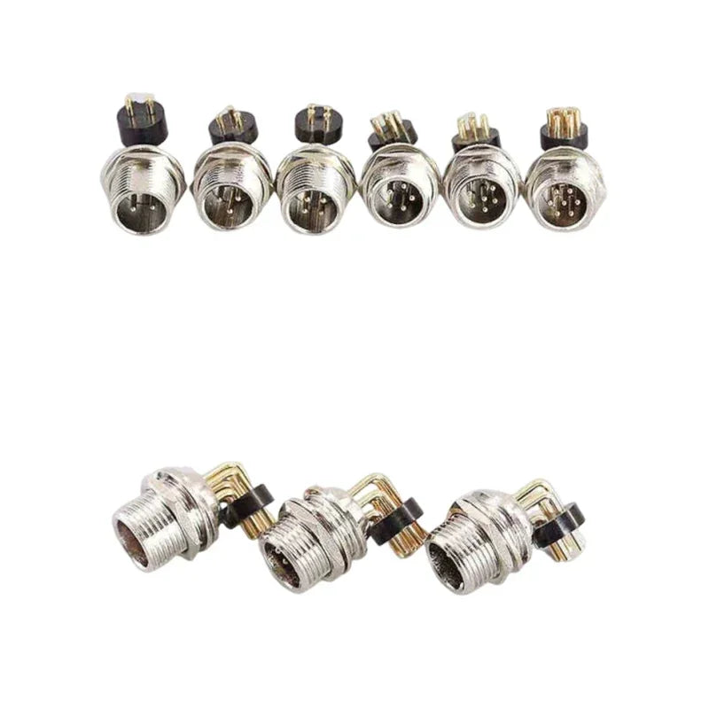 GX12 M12 PCB Aviation Plug Socket, 2/3/4/5/6/7Pin Gold Plated Copper Bent 90 Right Angle Solder Board Circuit Board Connector