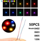 50pcs/bag 0402 0603 0805 1206 SMD Lamp Wired Micro Litz Led Pre-Soldered Chip Wired 30cm 3V DIY Railway Models Scenes Toy Light