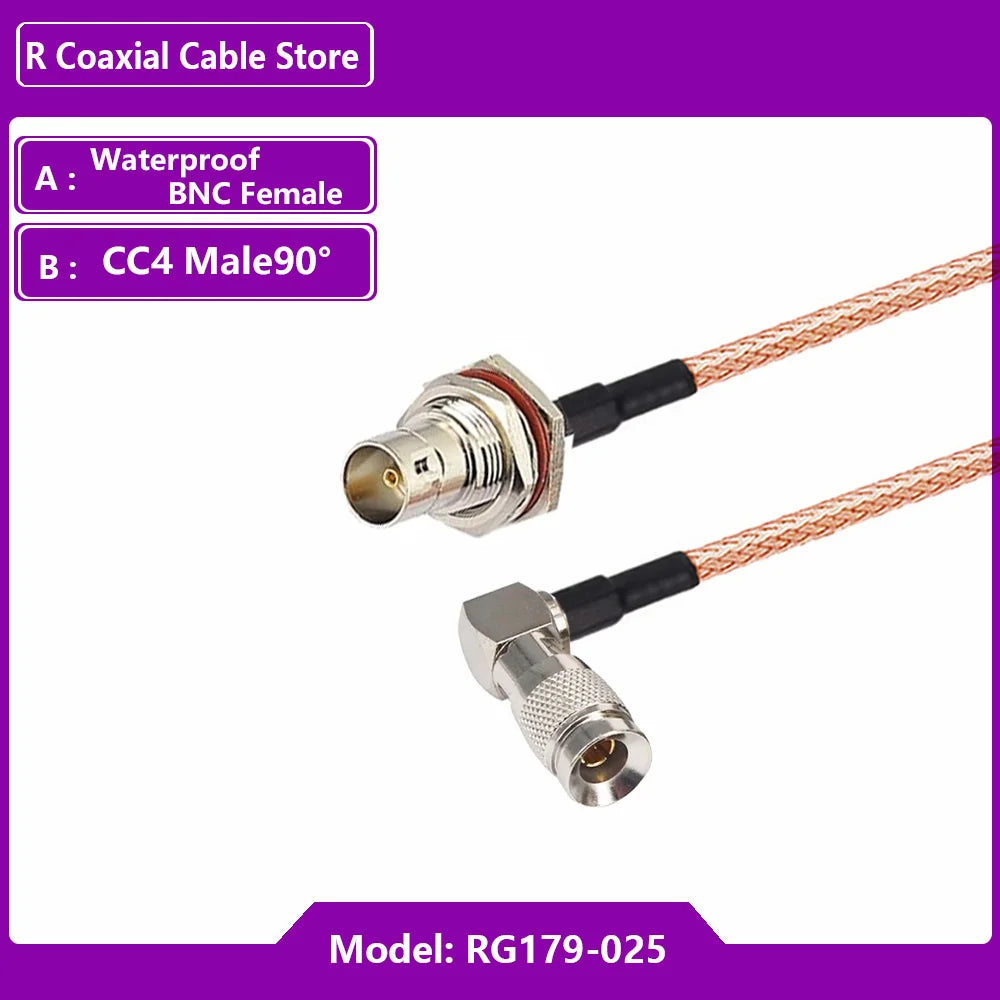HD SDI RG179 Pigtail 75 Ohm Cable BNC Male to Mini DIN 1.0/2.3 CC4 Male Straight 90Degree Adapter Black Magic Hyper Deck Shuttle