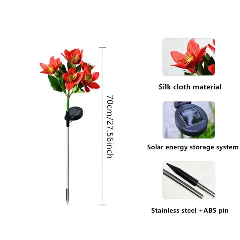1pc Artificial Flower Lawn Lights, 7-head Solar Orchid Lights for Patio Yard Garden Christmas Decoration LED Solar Ground Lights
