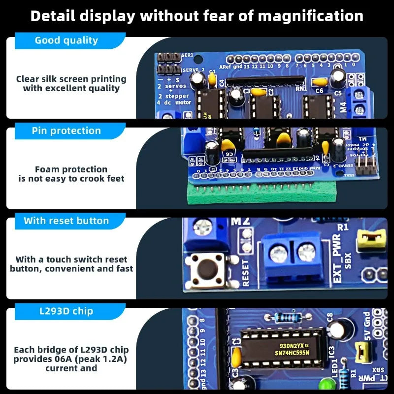 4Pack L293D Stepper Motor， DC Motor Drive Shield Stepper Motor Drive Shield Expansion Board Compatible with Arduino