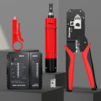 AMPCOM RJ45 Crimper Lan Tester Tool Set Ethernet Cable Stripper Punch Down Tool rj 45 rj11 Connectors 12 in 1 Cabling Repair Set