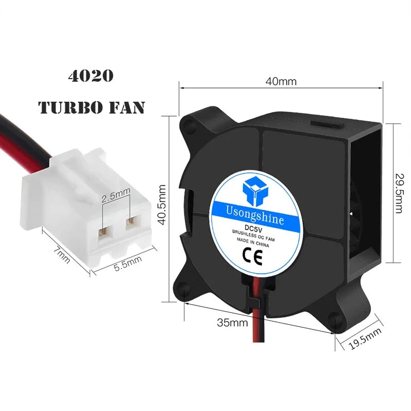 1 Pcs 4020/5015 Blower Turbo Cooling Fan Brushless DC 5V&12V&24V 3D Printer With 2Pin Dupont Wire Cooler 30cm Wire for J-head