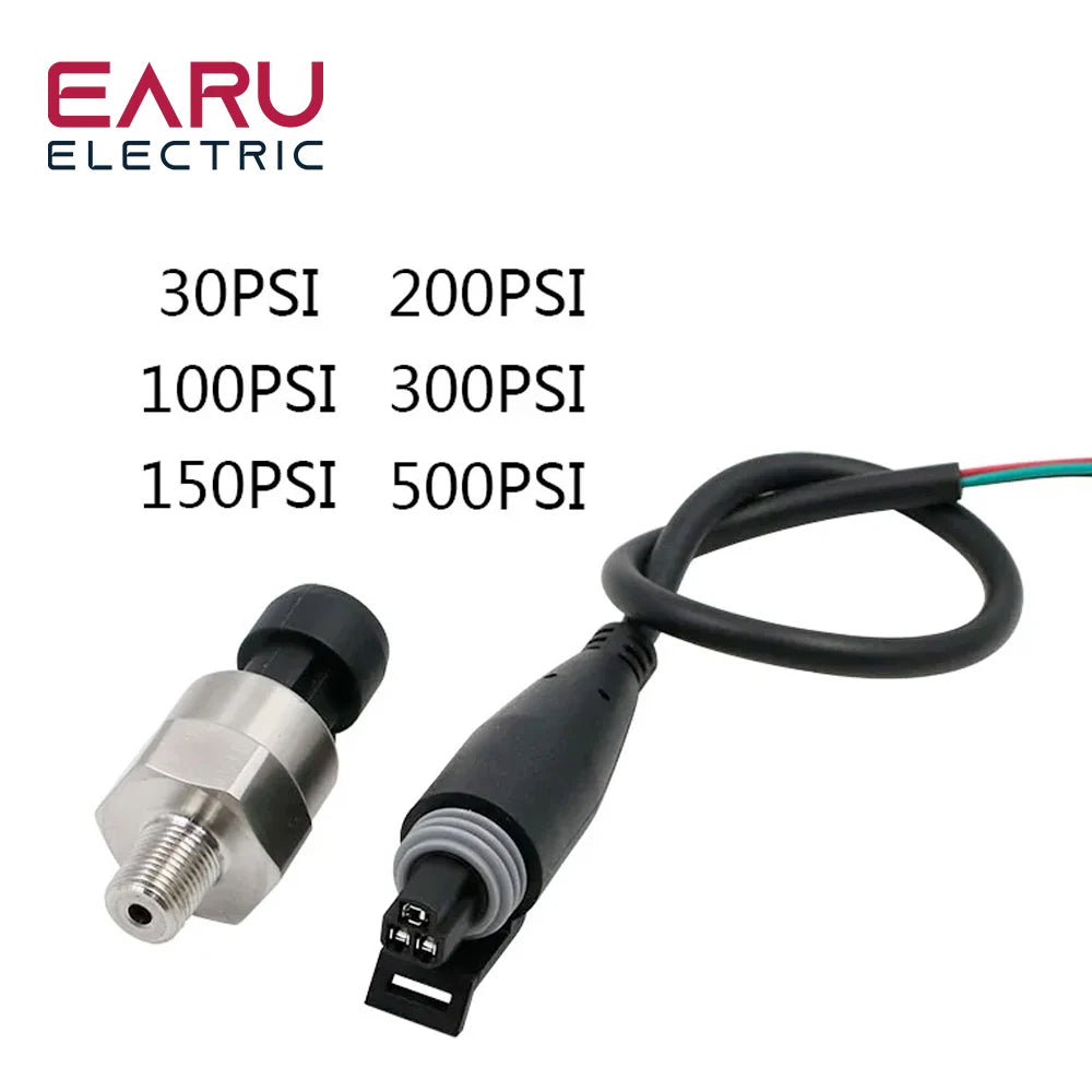 DC 5V 1/8NPT Pressure Transducer Transmitter Sensor Stainless Steel Oil Air Water 30/100/150/200/300/500 PSI