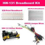 Solderless Breadboard Kit 830 Point 400 Point MB-102 HW-131 Power Module 3.3V 5V 65PCS Jumper Wire Set for Arduino Raspberry Pi