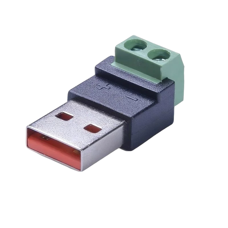 USB 2.0 Type A Male to 2 Pin Terminal Block Solderless Quick Connect Green Terminal for Charging Cable Power Bank DIY Connector