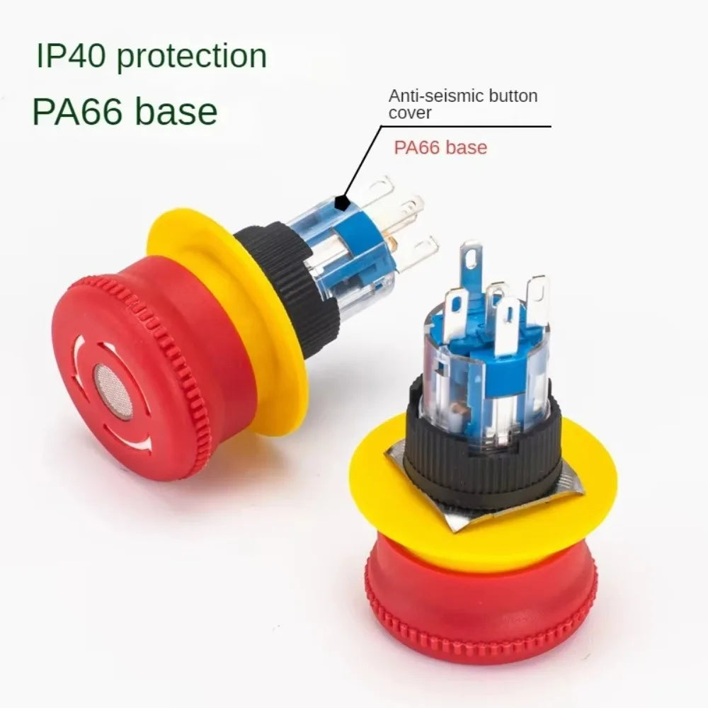 16MM Red Illuminated Rotary Emergency Stop Button Switch Wired with Light 1NO1NC Rotate Reset Welding Pin Knob Plastic Switches