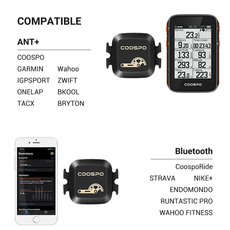 COOSPO BK467 Cadence / Speed Sensor Dual Mode Rpm Monitor Bluetooth 4.0 ANT+ Road Bike For Wahoo Garmin Computer