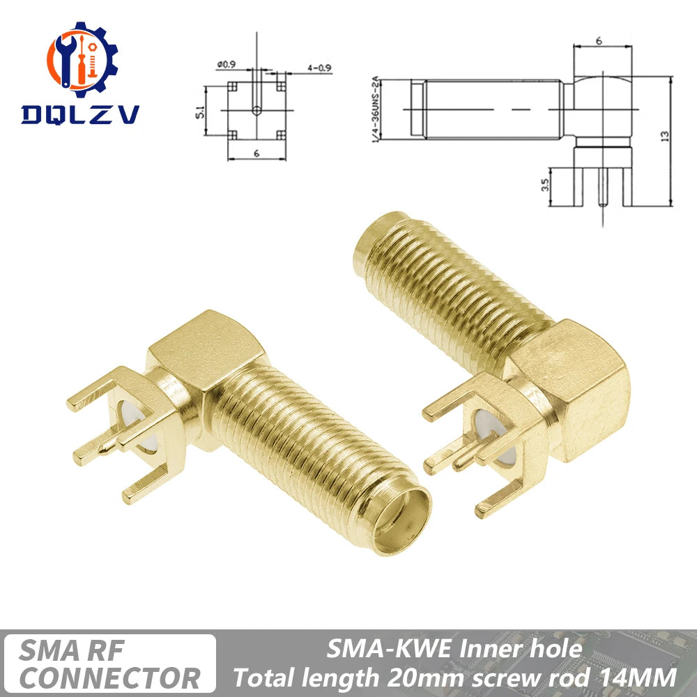 SMA Male Female Straight Connector 90 Degree Solder Edge PCB Straight Right angle Mount RF Copper Plug Socket