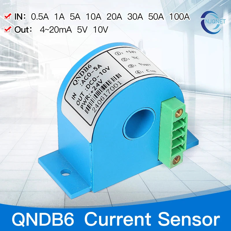 AC DC Hall Effect Current Sensor Output RS485 4~20mA QNDB6 Input 1A 5A 10A 20A 30A 50A 75A 100A Transducer Current Transmitter