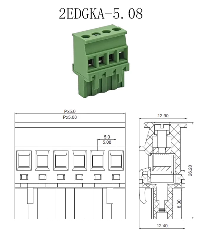 5Sets 2EDGKA-5.08mm Plug-in PCB Wiring Terminal Vertical Side Outlet Plug Complete with Straight Bent Needle Holder