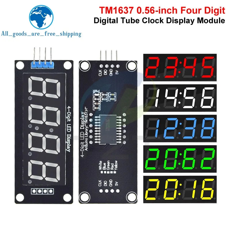 TM1637 LED Display Module for Arduino 4 Digit Tube 7 Segment 0.56 inch Time Clock Indicator Module Red Blue Green Yellow White
