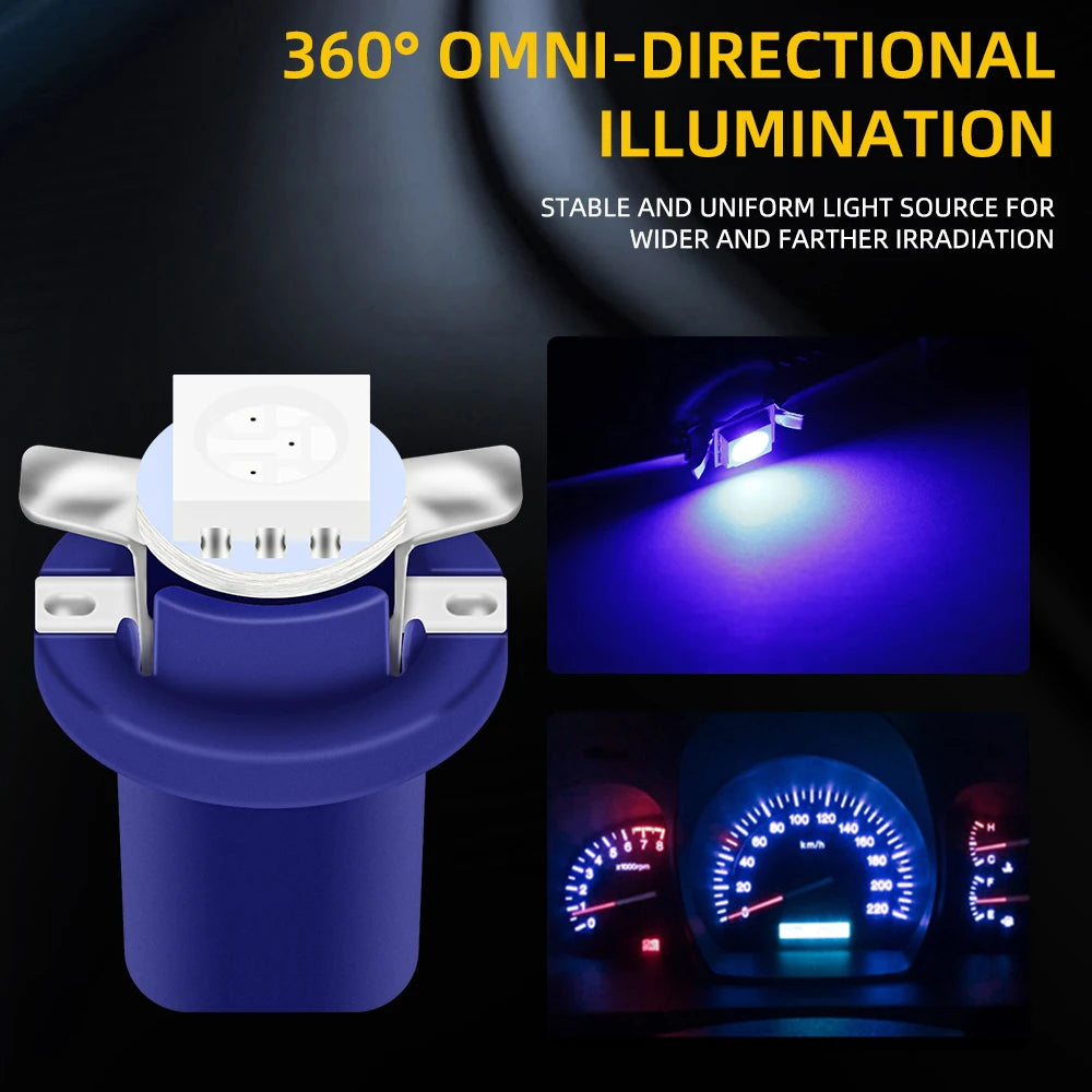10Pcs Car Lights 5050 Gauge LED Indicator Bulbs Dashboard Side Interior Dash Lights T5 B8.5D 1SMD Car Accessories White Blue