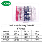 100/200PCS Rectifier Diode Schottky Diode Kit 1N4007 1N4148 1N5408 1N5819 1N5822 1N4001 1N4004 1N5404 FR107 FR207 Fast Switching