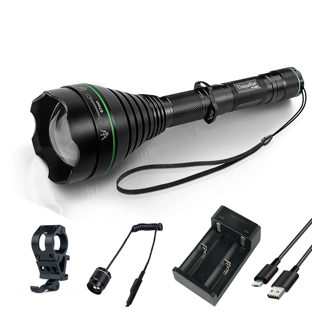 UniqueFire 1508 T38 T50 T67 T75 IR 850NM 5W LED Hunting Flashlight 3 Mode Zoom Night Vision Torch + Rat Tail Mount + USB Charger