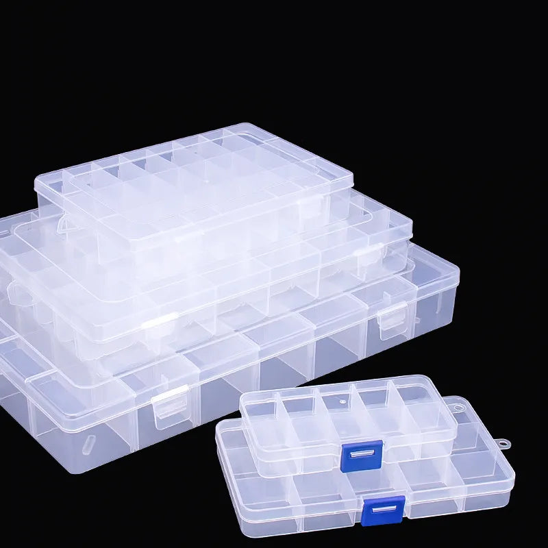 Adjustable Grids Transparent Storage Organizer Plastic Multi-Compartment Case for Small Parts Screws & Jewelry(10/15/24Grids)