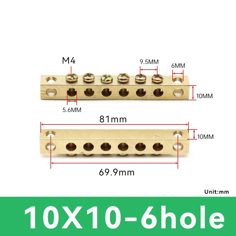 1 PCS Multi Specification Brass Ground Strip 5/6/7/8/9/10/12/15/20 Hole Brass Rod Grounding Terminal Ground Bar Terminal Strip