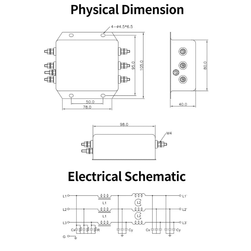 Three-phase EMI filter, 380V/520V power line filter, motor RFI filter