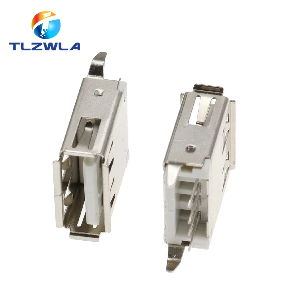 100PCS USB Type A Female Socket 180 Degrees Vertical 4Pin USB Interface Sides Of the Curved Needle