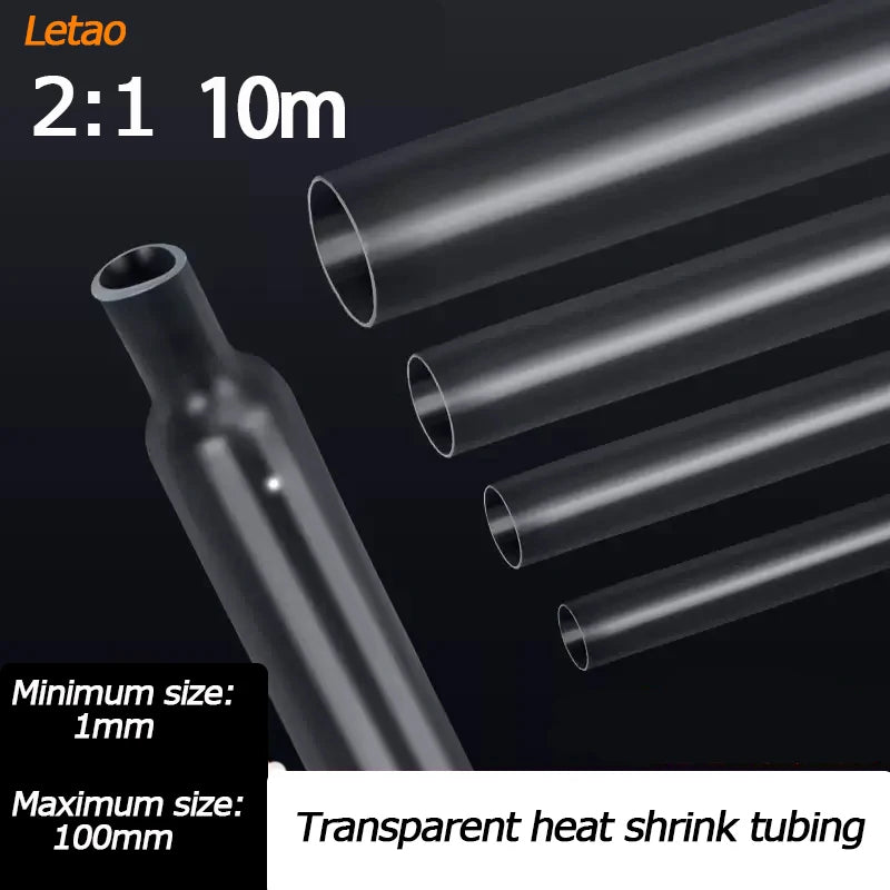 10 Meter/Lot Heat Shrink Tube 2:1 Clear Transparent Tubing Shrinkable Wrap 1mm - 60mm Cable Sleeve Wire