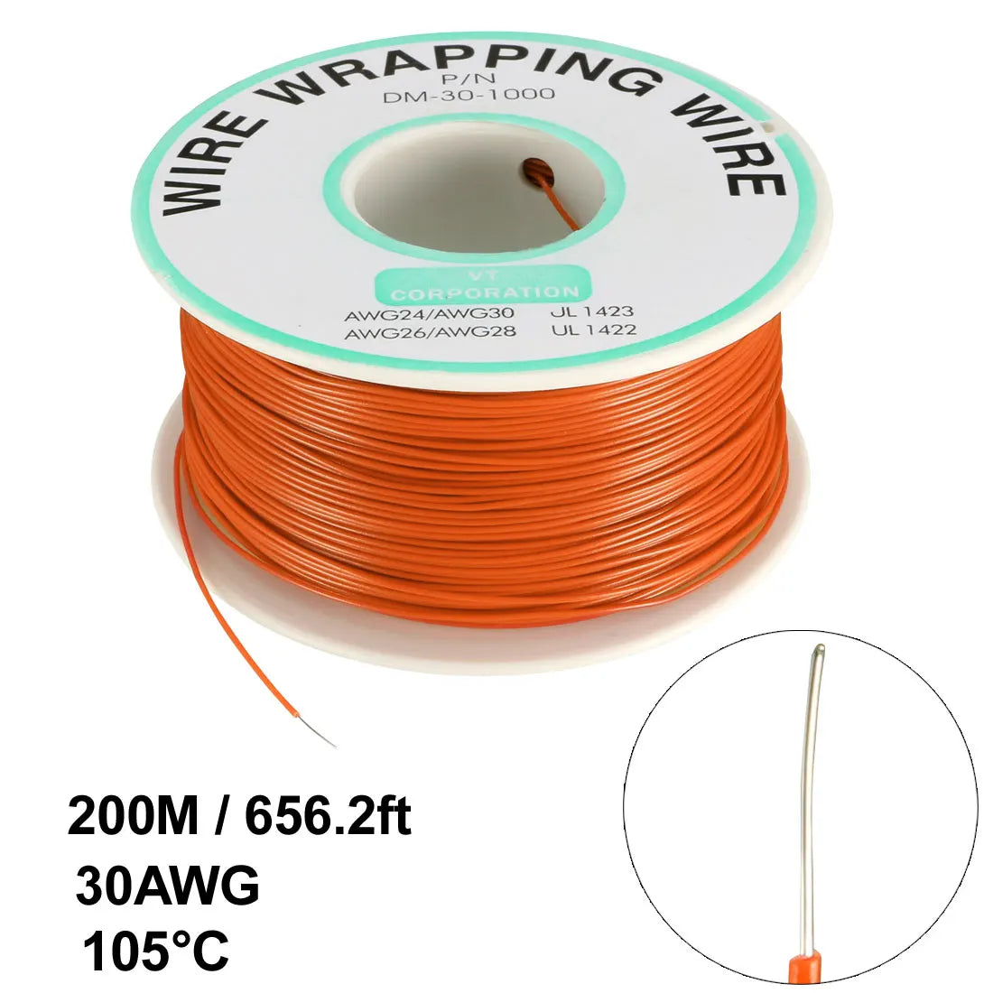 0.58mm Wire OD 200M 250M Electrical Wire Wrapping Wire Tin Plated Copper Wire PCB Solder Cable P/N DM-30-1000 30 AWG for Laptop