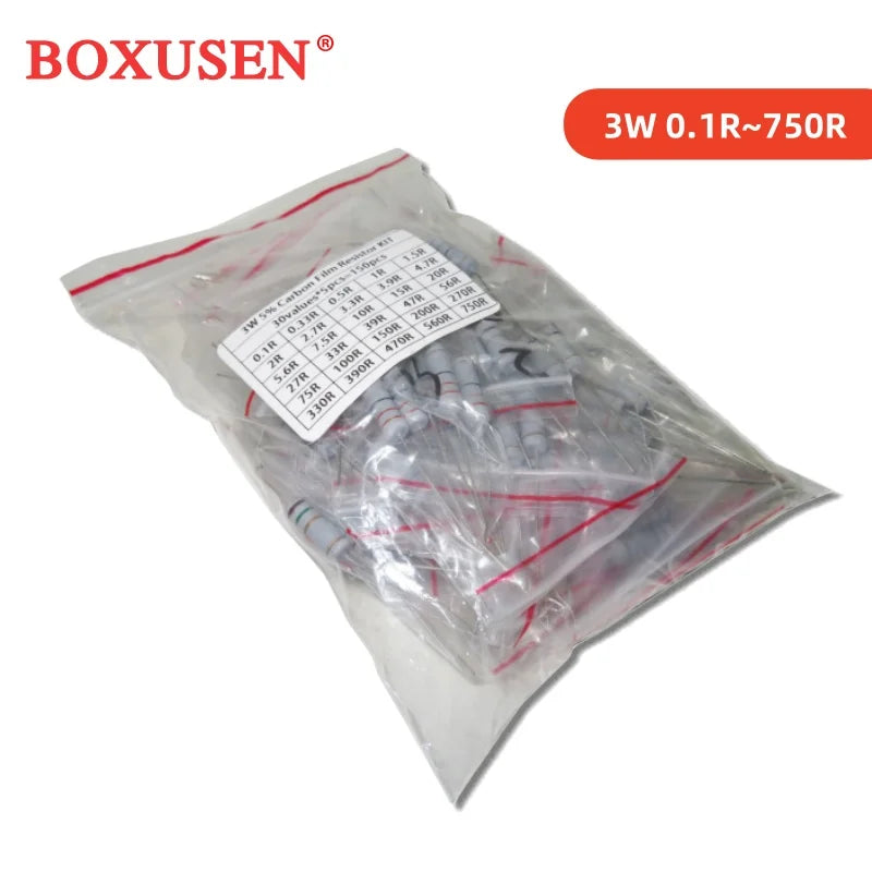 300PCS 150PCS 1W 2W 3W 5W 5% Resistor Kit 30values X 10PCS Carbon Film Resistance 0.1-750 ohm Set 1k-820K 30values X 5PCS