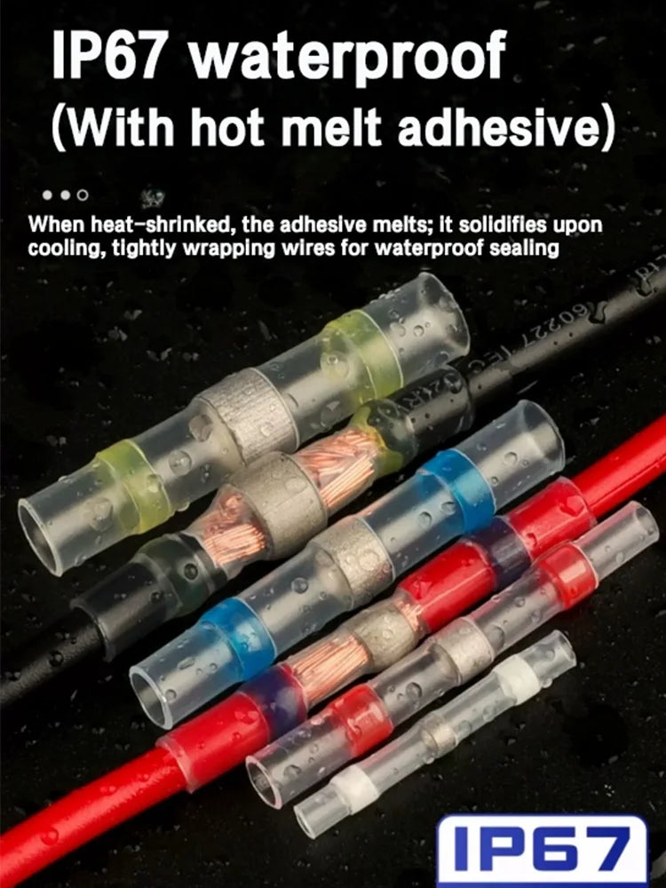 Waterproof Heat Shrink Solder Terminals 1 Box - Insulated Electrical AWG Wire Butt Splice for Quick & Secure Connection