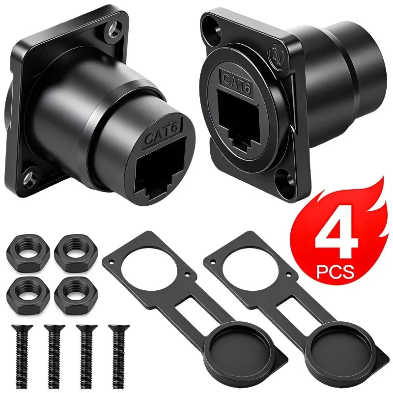 1/2/4PCS RJ45 Panel Mount Adapter Female-to-Female Ethernet Pass-Through Connector RJ45 Shielded D-Type Ethernet Bulkhead