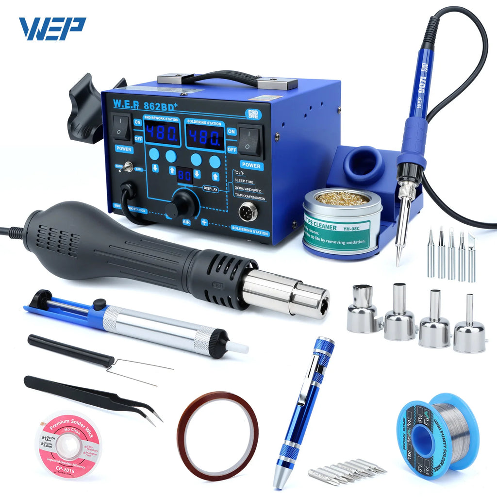 WEP 862BD+ Visible Adjustable Temperture Air Volume BGA Rework Station Hot Air Soldering Station SMD Rework Station With ESD