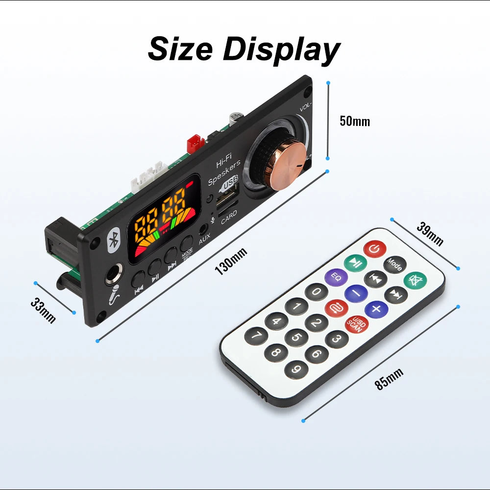 Bluetooth 5.1 MP3 Decoder Board 2*80W 160W Amplifier Audio Player 12V DIY MP3 Player Car FM Radio Module TF USB Mic Record Call