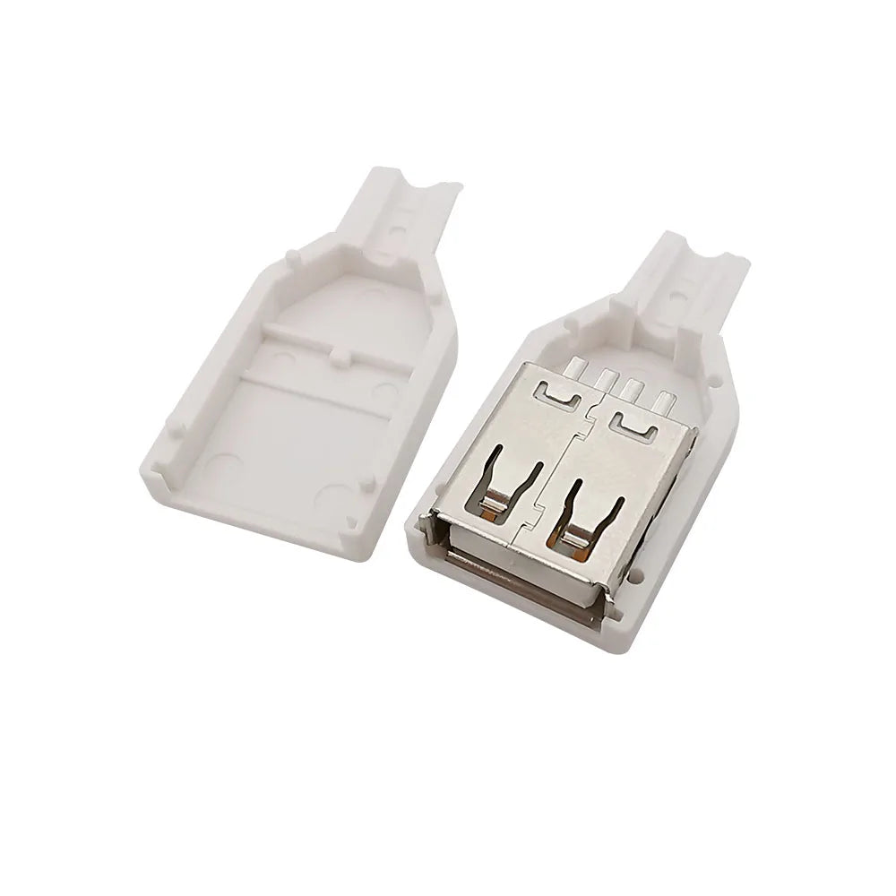 10Pcs White 4 Pin USB Type A Male Female Soldering Plug Socket Connector With Plastic Cover Type-A DIY Kits