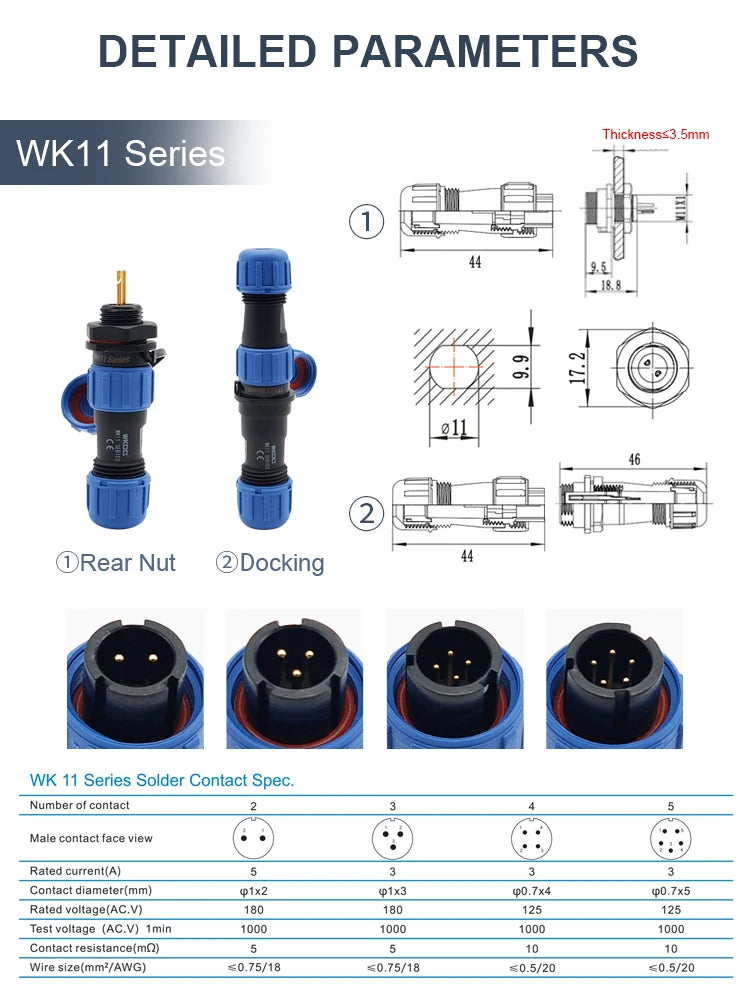 SP29 Square Waterproof Connector Soldering Electric IP68 WK29 Aviation Male Plug Square Back Nut Socket Threaded Cable Connector