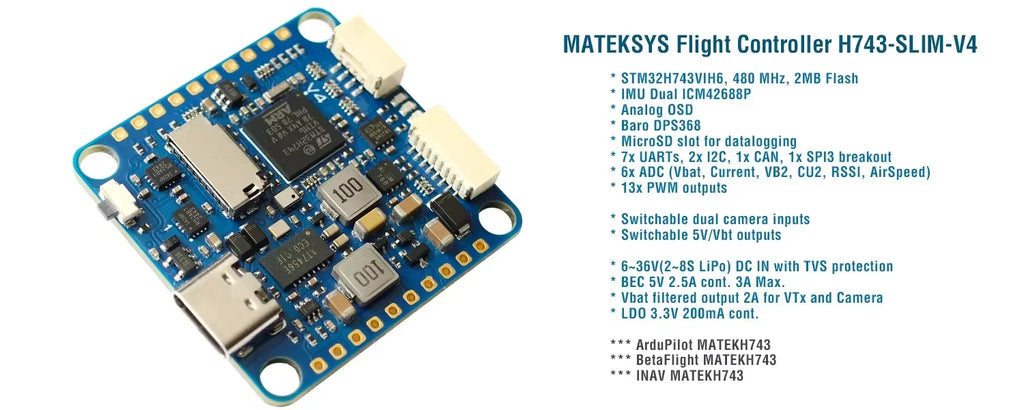 MATEK H743 WING V3 Flight Controller MATEKSYS STM32 H743VIT6 Dual IMU Baro OSD SD Slot for RC FPV DIY Racing Fixed Wing Drones