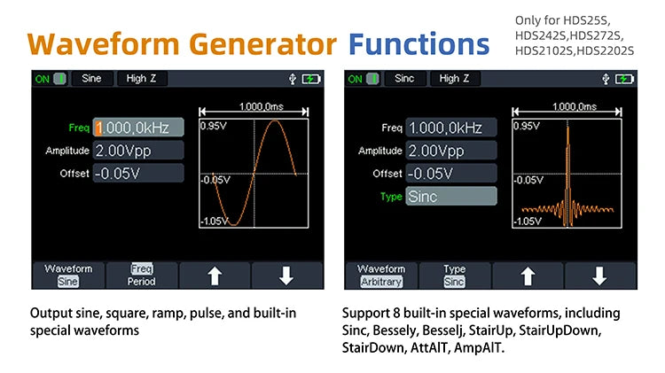 OWON HDS2102S/HDS272S/HDS242S Handheld 3-in-1 Digital Oscilloscope, Signal Generator, Multimeter | 100MHz Bandwidth, 2 Channels