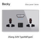 146 13a Reset Toggle Tempered Glass 2Gang UK Socket Switch Combination Panel Power Socket Office Hotel Home Villa Decoration