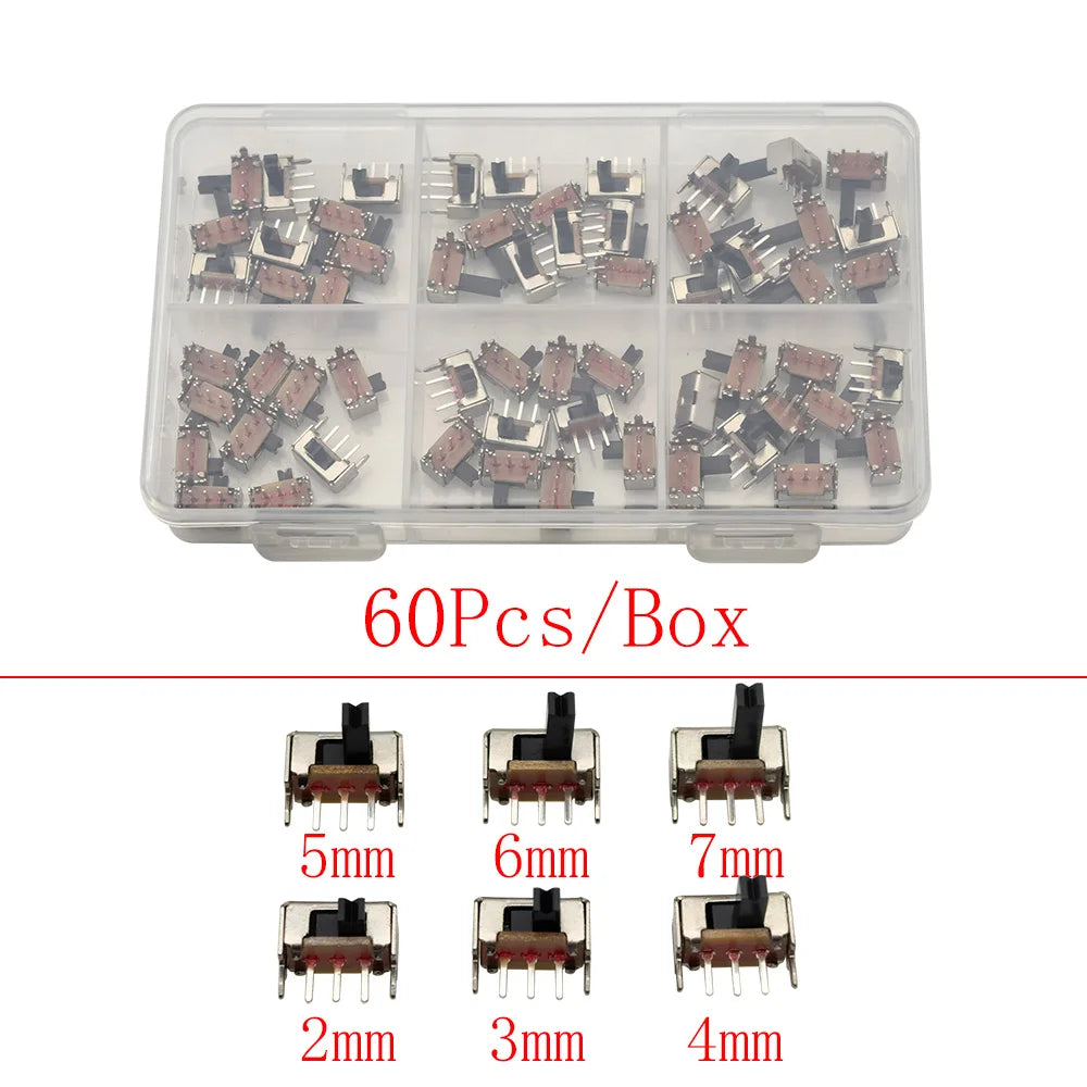 1Box Micro Slide Switch Kit 1P2T SPDT 3 Pin 2 Positions DIP PCB Mount ON-OFF Toggle Switch Interruptores 2/3/4/5/6/7MM 50V 0.5A
