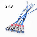 5pcs 6mm Metal Indicator Light LED Warning Signal Lamp Pilot With Wire 3V 5V 6V 12V 24V 220V Red Orange Blue Green White