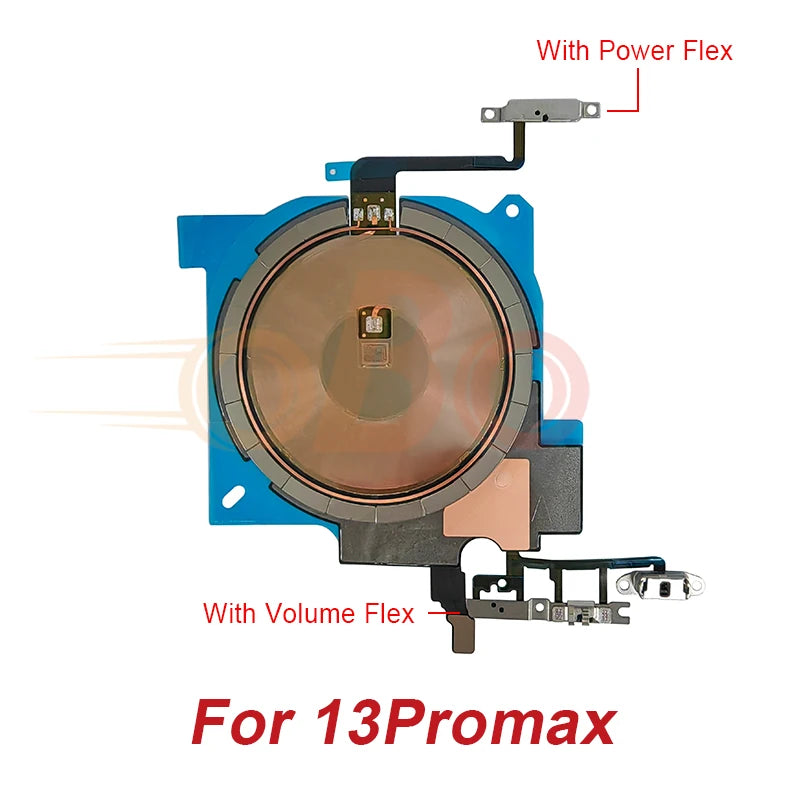 Wireless Charging Coil Sticker With Power Volume Flex Cable For iPhone 12 13 Mini 14 Pro Max Wireless Charger Panel Repair (1PC)