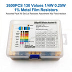 2600pcs Assorted Metal Film Resistors 130 Values 1/4W 0.25W 1% Fixed Resistor Kit for Electronics DIY Projects