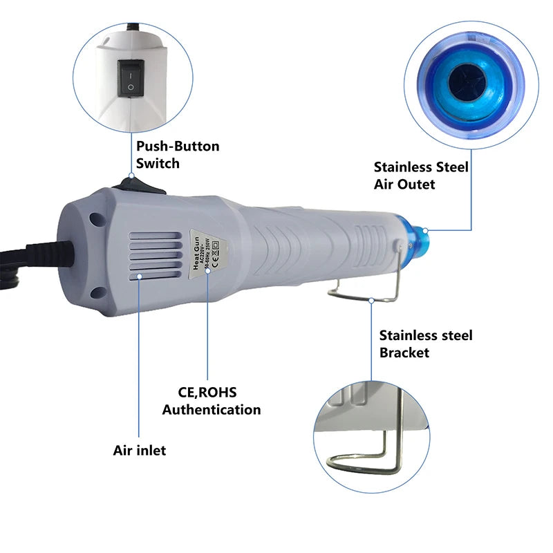 220V HEAT GUN Hot Air Gun Electric Power Temperature Blower 250W Display DIY Craft Embossing Shrink Wrapping PVC Cable Repair