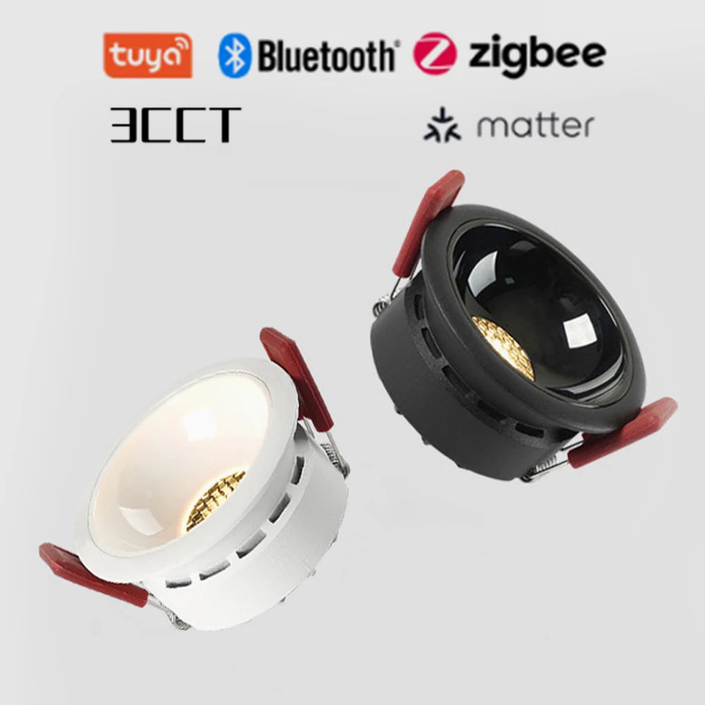 3CCT Tuya Bluetooth/Zigbee Matter Recessed Smart LED Anti Glare Downlight Lamp 7W-20W Spot Light Fixtures Indoor Home Lighting