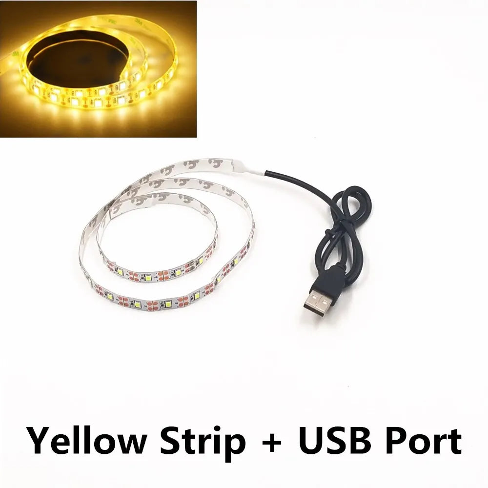 5M USB LED Strip Light 5V 3528 1 Meter 5 Meter Yellow Cool White Pink Green Blue Red SMD Ribbon Ceiling Cabinet Light Waterproof