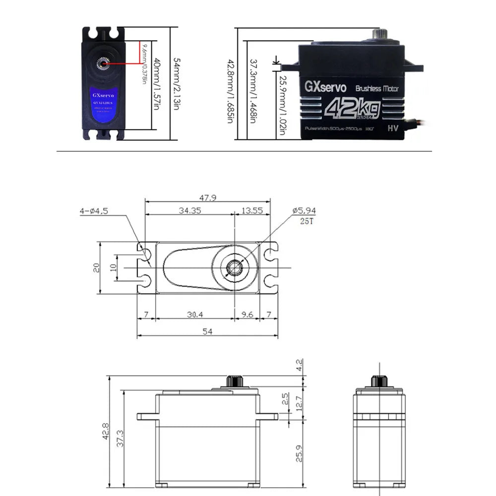 Brushless Motor 180° Metal Gear High Torque Digital Servo 42KG with 25T Metal Servo Arm for 1/10 1/8 RC Car Robot Boat Truck