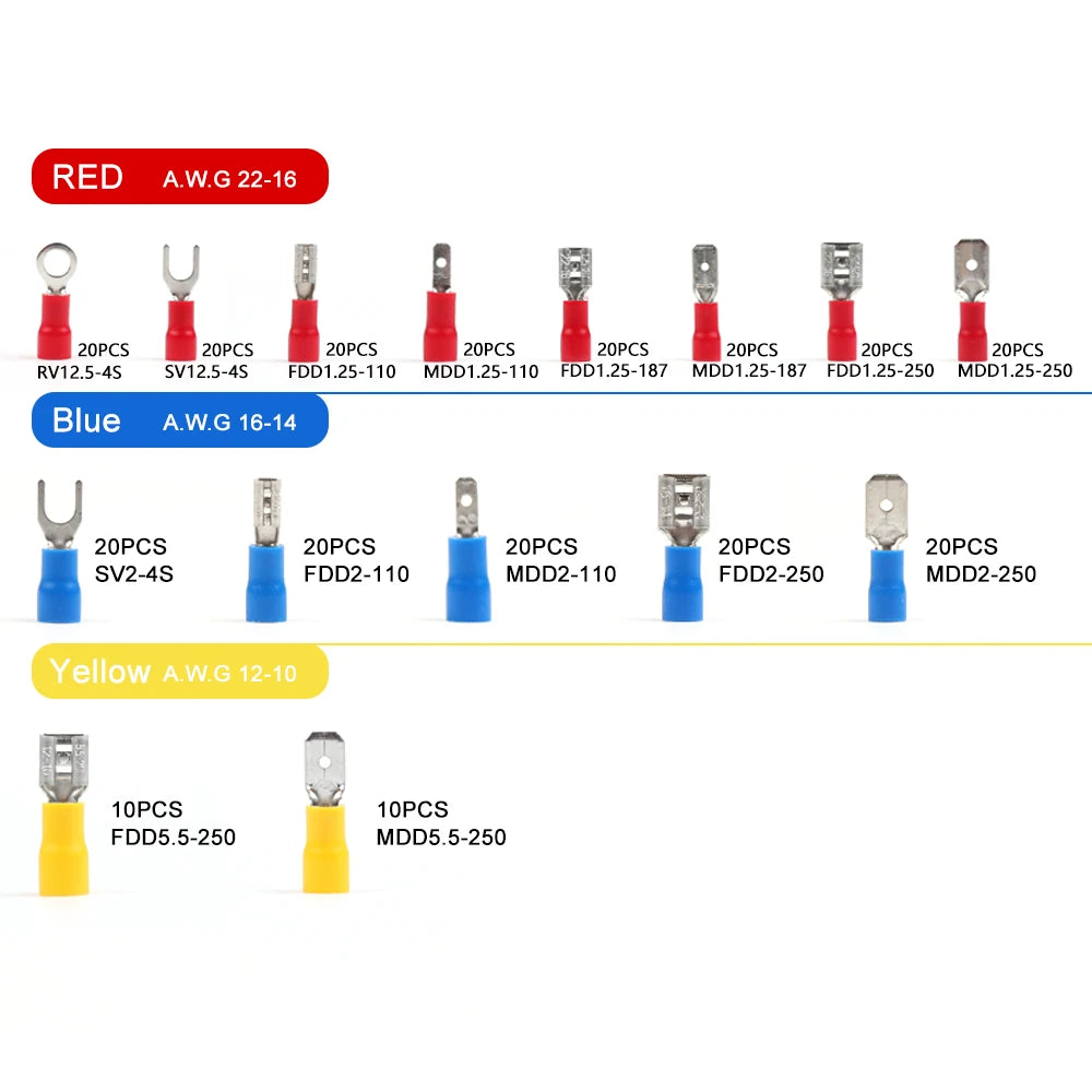 280PCS Wire Connector Kit Male Female Insulated Terminals Cold Crimp Terminals Assorted Crimp Terminals Spade