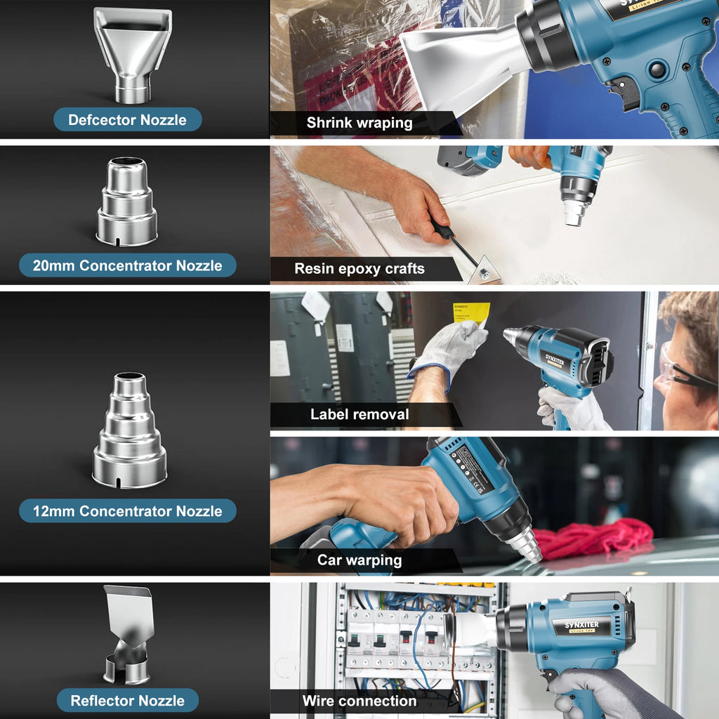 Cordless Heat Gun Adjustable Temperature Hot Air Gun Shrink Wraping With 4pcs Nozzles Home DIY Stripping For Bosch 18V Battery
