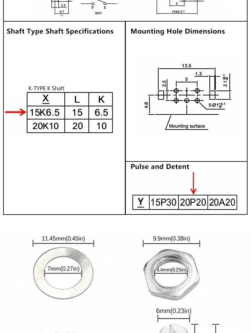5PCS EC11 Rotary Encoder 5‑Pins Rotary Code Switch With Push Button 15mm / 20mm Half‑shaft Plum‑shaft