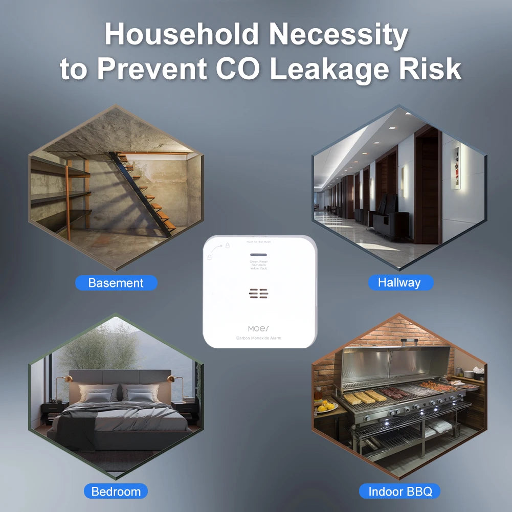MOES ZigBee CO Detector Tuya Smart Carbon Monoxide Gas Alarm Sensor Wireless Household Leak Siren Smart Life App Phone Alerts