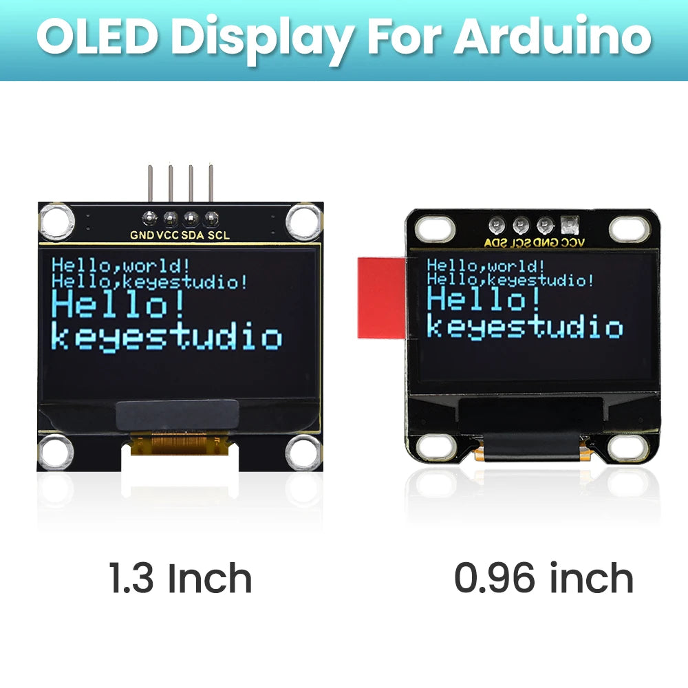 Keyestudio 0.96/1.3-inch OLED Module LCD Display 128x64 With IIC Ports 12C Serial LCD Panel With Baseboard For Arduino